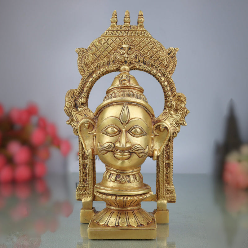 Brass Shiva Face Idol with Prabhavali, Mahadev Murti, Shankar Bholenath Statue, Handmade Home & Temple Decor,,Gold, 10.5 Inch, 1 Piece