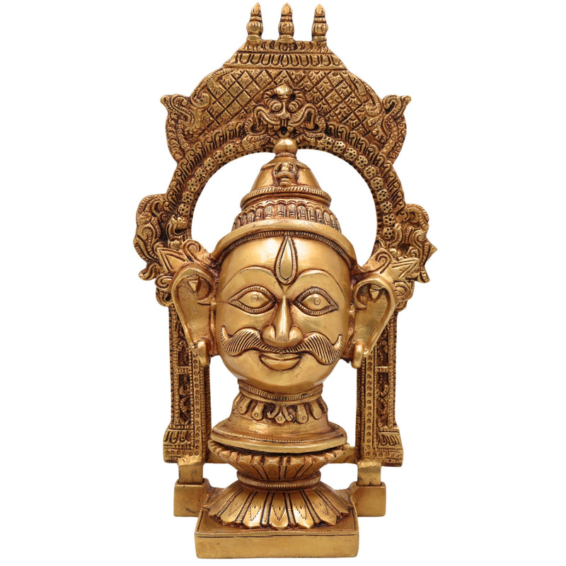 Brass Shiva Face Idol with Prabhavali, Mahadev Murti, Shankar Bholenath Statue, Handmade Home & Temple Decor,,Gold, 10.5 Inch, 1 Piece