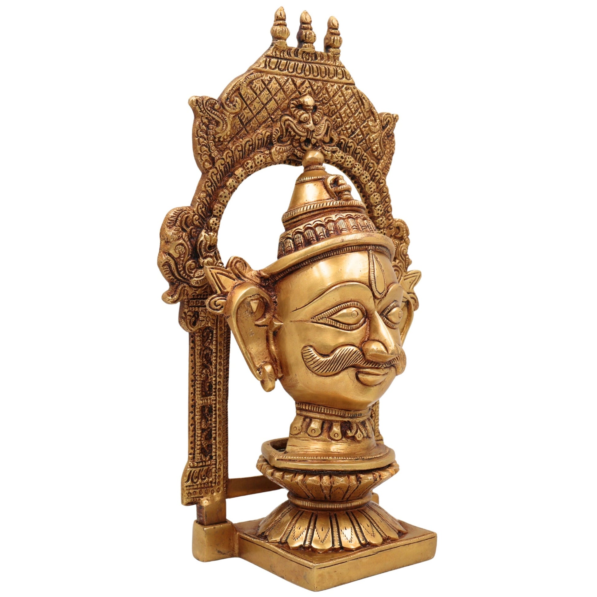 Brass Shiva Face Idol with Prabhavali, Mahadev Murti, Shankar Bholenath Statue, Handmade Home & Temple Decor,,Gold, 10.5 Inch, 1 Piece