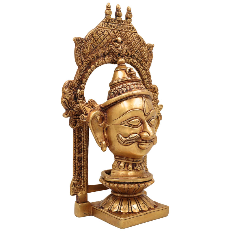 Brass Shiva Face Idol with Prabhavali, Mahadev Murti, Shankar Bholenath Statue, Handmade Home & Temple Decor,,Gold, 10.5 Inch, 1 Piece