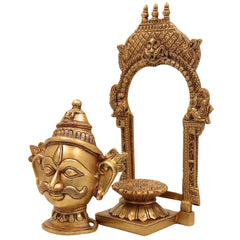 Brass Shiva Face Idol with Prabhavali, Mahadev Murti, Shankar Bholenath Statue, Handmade Home & Temple Decor,,Gold, 10.5 Inch, 1 Piece