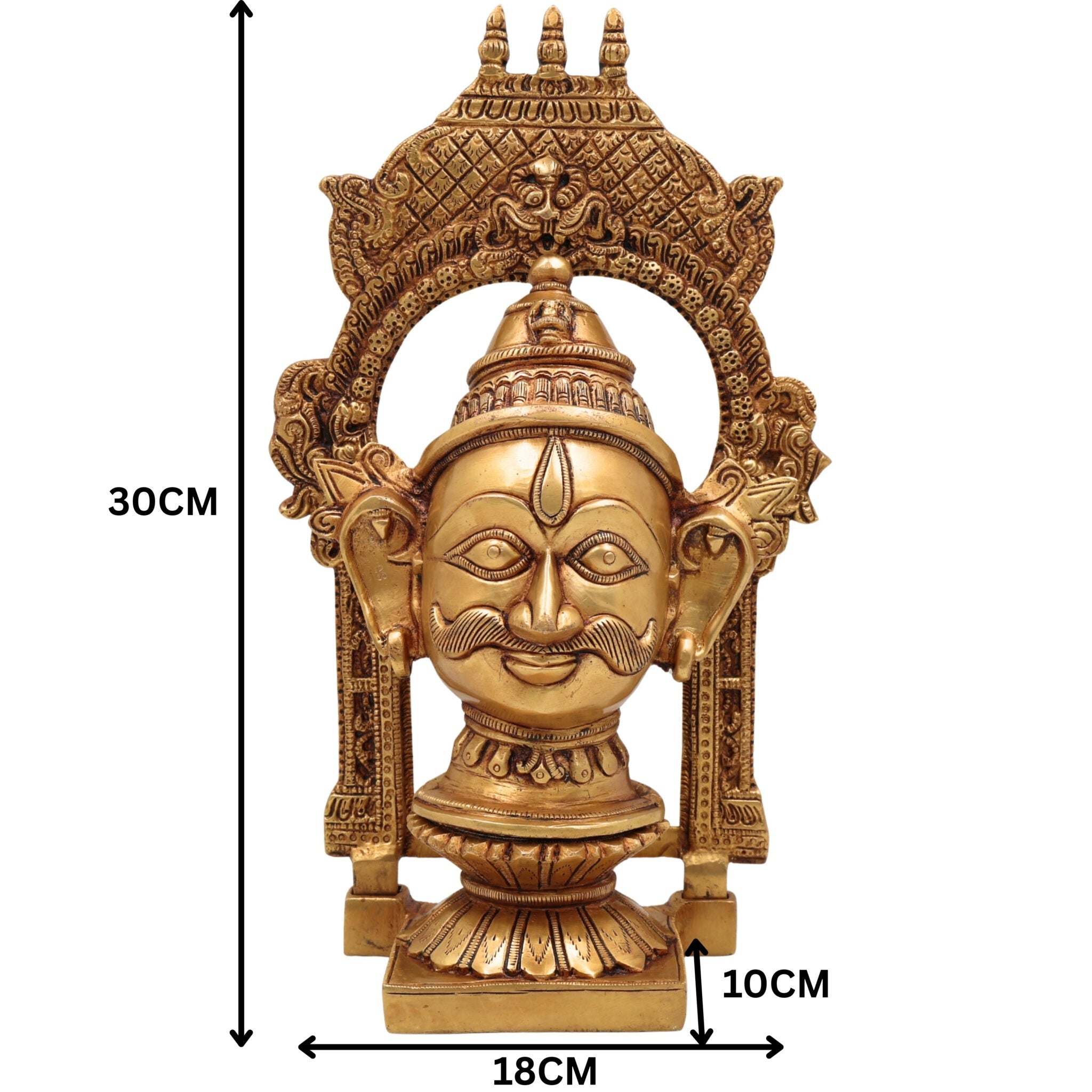 Brass Shiva Face Idol with Prabhavali, Mahadev Murti, Shankar Bholenath Statue, Handmade Home & Temple Decor,,Gold, 10.5 Inch, 1 Piece