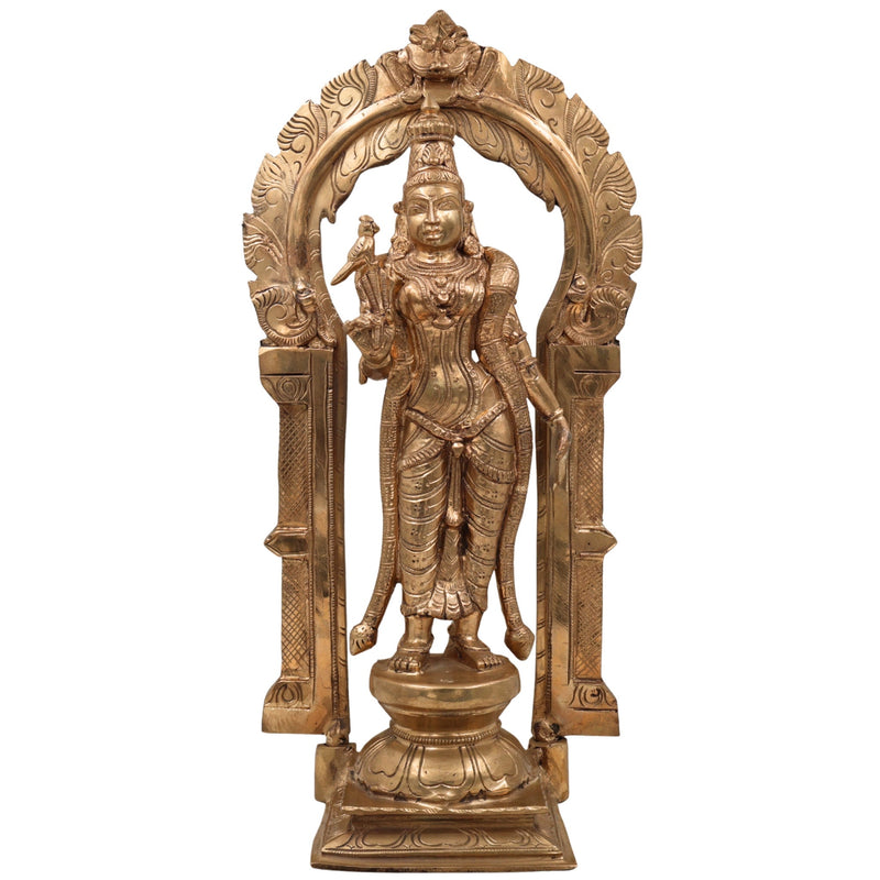Madurai Meenakshi Idol | Meenakshi Amman Bronze Murti | Panchaloha Temple Goddess Sculpture | Handcrafted Chola Art Deity Statue,Gold, 17 Inch, 1 Piece