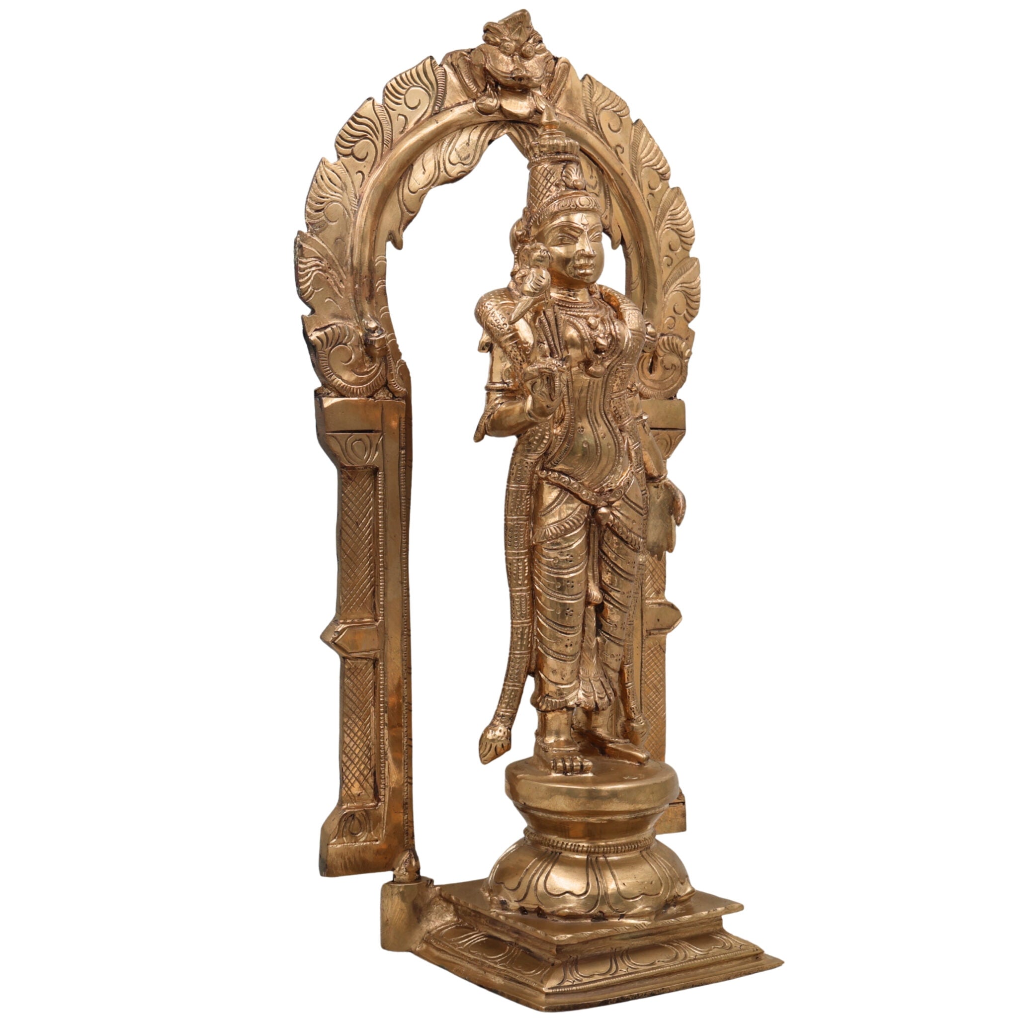 Madurai Meenakshi Idol | Meenakshi Amman Bronze Murti | Panchaloha Temple Goddess Sculpture | Handcrafted Chola Art Deity Statue,Gold, 17 Inch, 1 Piece