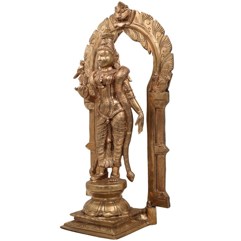 Madurai Meenakshi Idol | Meenakshi Amman Bronze Murti | Panchaloha Temple Goddess Sculpture | Handcrafted Chola Art Deity Statue,Gold, 17 Inch, 1 Piece