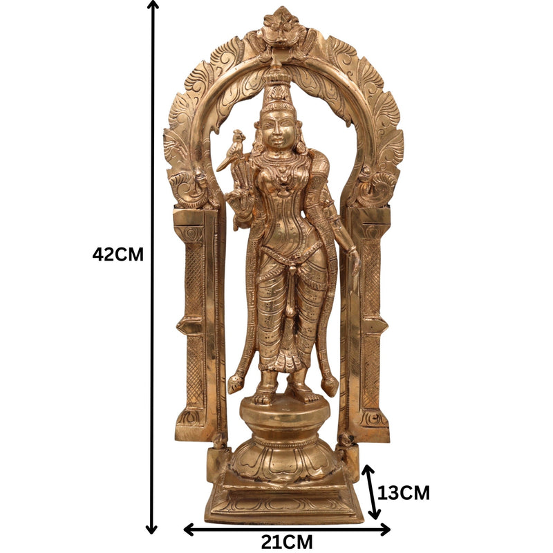 Madurai Meenakshi Idol | Meenakshi Amman Bronze Murti | Panchaloha Temple Goddess Sculpture | Handcrafted Chola Art Deity Statue,Gold, 17 Inch, 1 Piece