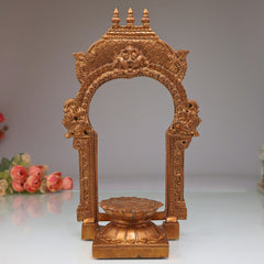 Bronze Lotus Chowki With Prabhavali, Panchaloha Kamal Peetha Stand for God Idol, Handcrafted Temple Sinhasan Bajot for Pooja Mandir Decor,Gold, 12 Inch, 1 Piece