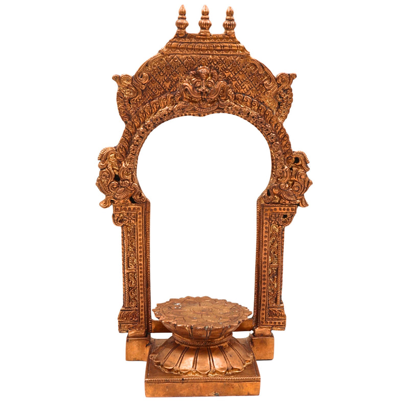 Bronze Lotus Chowki With Prabhavali, Panchaloha Kamal Peetha Stand for God Idol, Handcrafted Temple Sinhasan Bajot for Pooja Mandir Decor,Gold, 12 Inch, 1 Piece