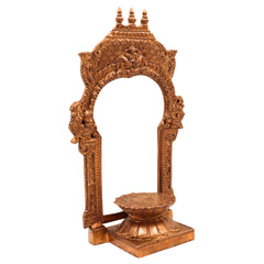 Bronze Lotus Chowki With Prabhavali, Panchaloha Kamal Peetha Stand for God Idol, Handcrafted Temple Sinhasan Bajot for Pooja Mandir Decor,Gold, 12 Inch, 1 Piece