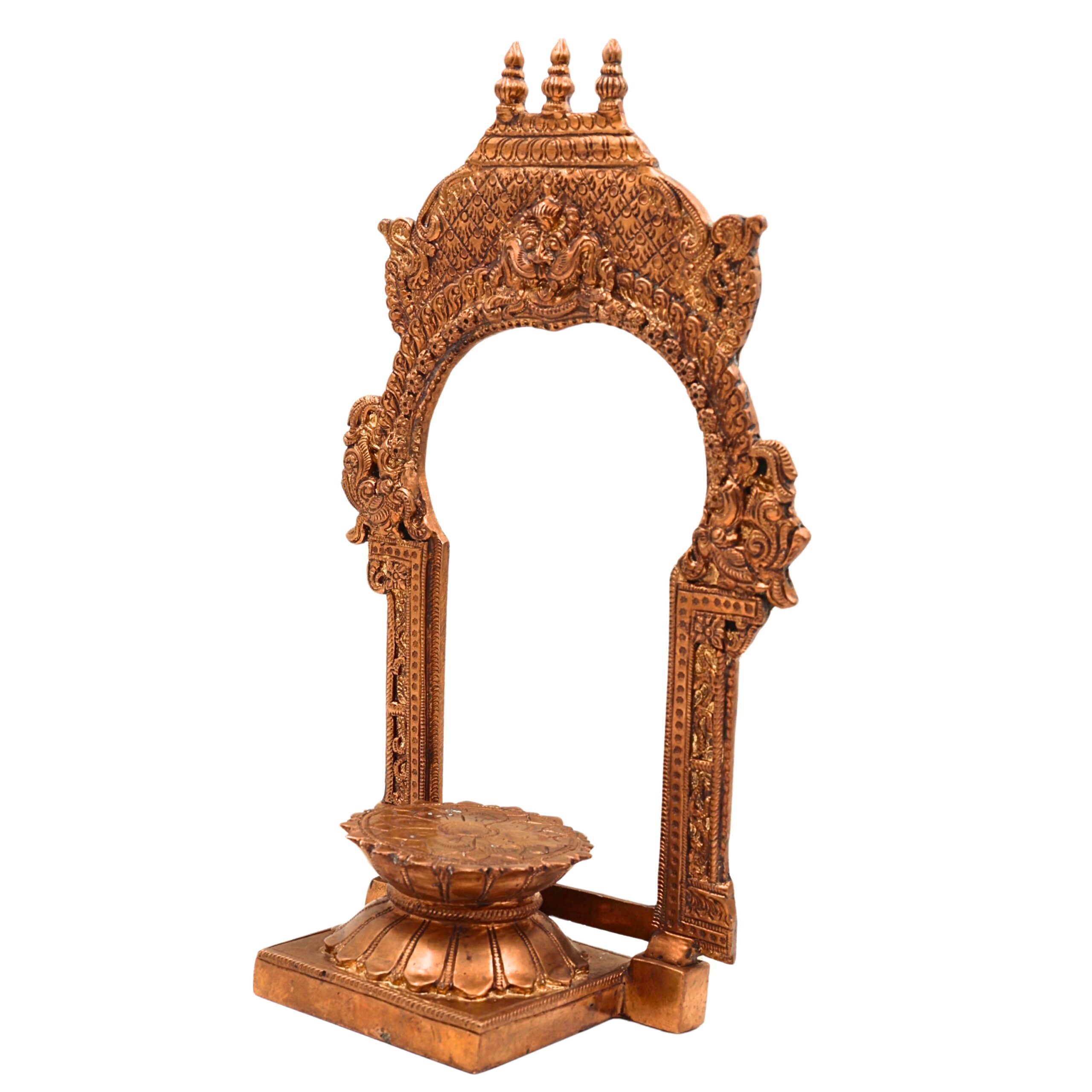 Bronze Lotus Chowki With Prabhavali, Panchaloha Kamal Peetha Stand for God Idol, Handcrafted Temple Sinhasan Bajot for Pooja Mandir Decor,Gold, 12 Inch, 1 Piece