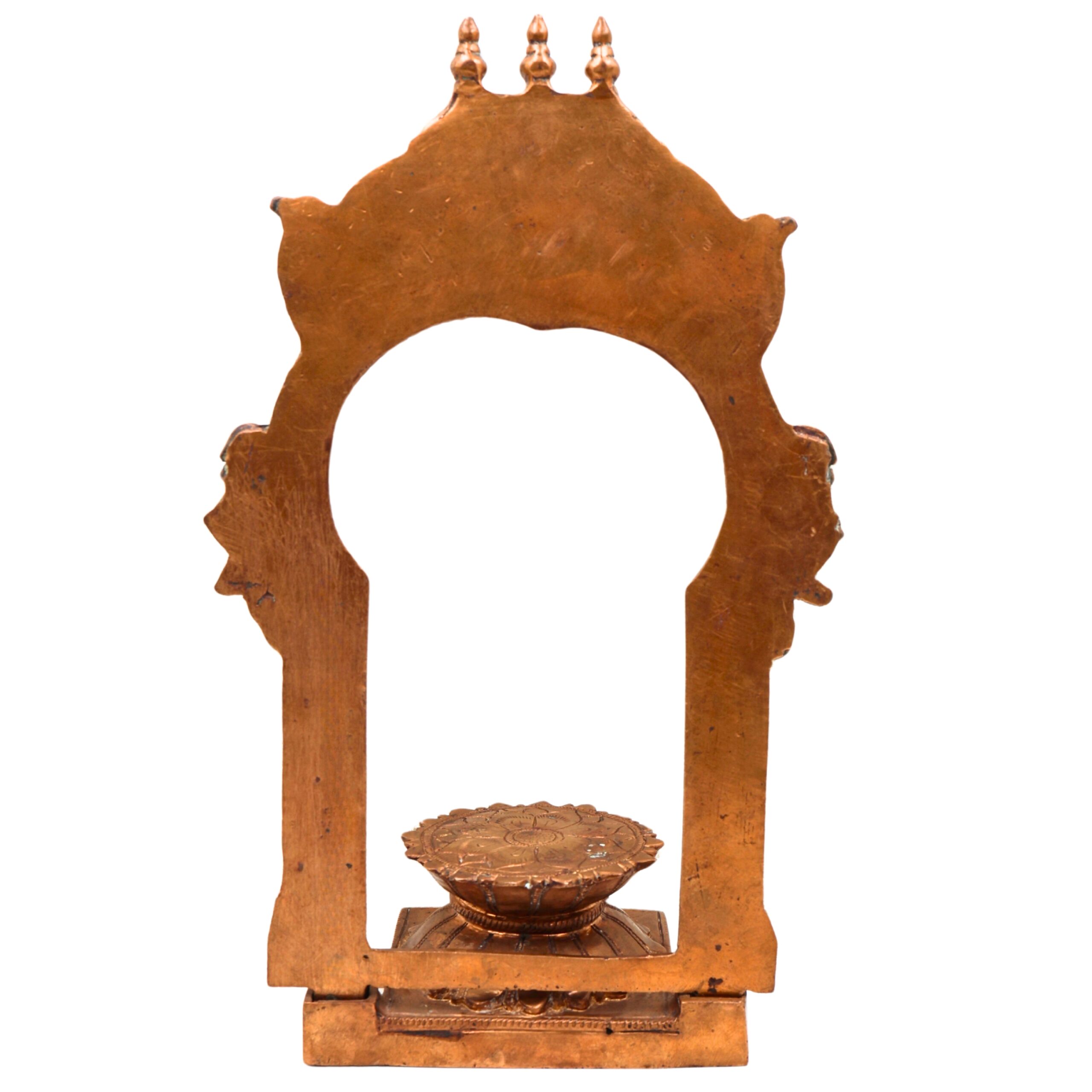 Bronze Lotus Chowki With Prabhavali, Panchaloha Kamal Peetha Stand for God Idol, Handcrafted Temple Sinhasan Bajot for Pooja Mandir Decor,Gold, 12 Inch, 1 Piece