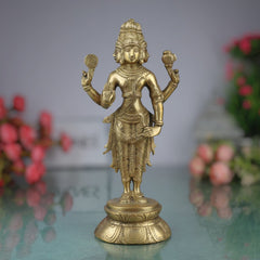 Brass Brahma Idol, Peetal Chaturmukha Prajapati Statue, Pital Hiranyagarbha Murti, Handcrafted Vishwakarta Pitamaha Sculpture,Gold, 11 Inch, 1 Piece