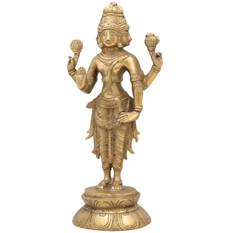 Brass Brahma Idol, Peetal Chaturmukha Prajapati Statue, Pital Hiranyagarbha Murti, Handcrafted Vishwakarta Pitamaha Sculpture,Gold, 11 Inch, 1 Piece