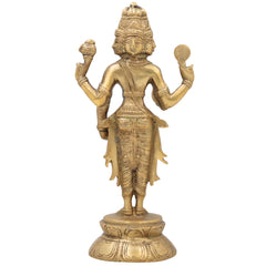 Brass Brahma Idol, Peetal Chaturmukha Prajapati Statue, Pital Hiranyagarbha Murti, Handcrafted Vishwakarta Pitamaha Sculpture,Gold, 11 Inch, 1 Piece
