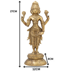 Brass Brahma Idol, Peetal Chaturmukha Prajapati Statue, Pital Hiranyagarbha Murti, Handcrafted Vishwakarta Pitamaha Sculpture,Gold, 11 Inch, 1 Piece
