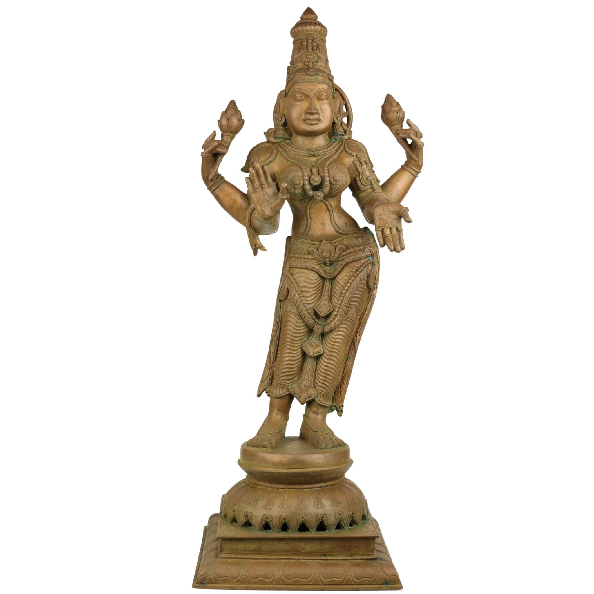 Handcrafted Panchaloha Mahalakshmi Idol | Bronze Sri Lakshmi / Gaja Lakshmi / Padma Devi Statue for Temple & Home Décor – 64cm,Brown, 25.5 Inch, 1 Piece