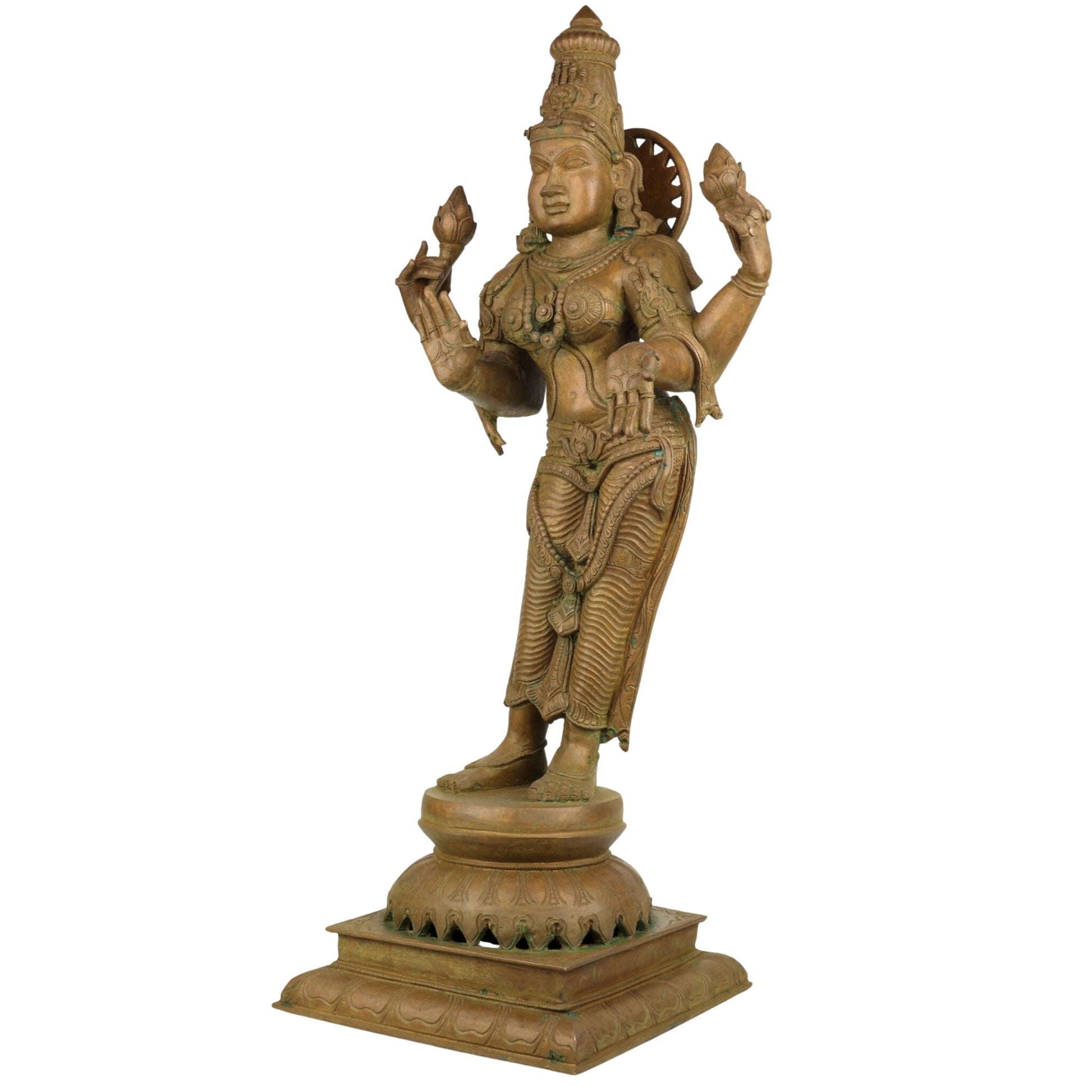 Handcrafted Panchaloha Mahalakshmi Idol | Bronze Sri Lakshmi / Gaja Lakshmi / Padma Devi Statue for Temple & Home Décor – 64cm,Brown, 25.5 Inch, 1 Piece