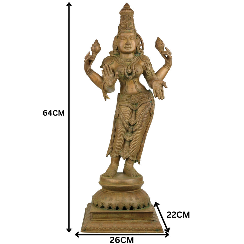 Handcrafted Panchaloha Mahalakshmi Idol | Bronze Sri Lakshmi / Gaja Lakshmi / Padma Devi Statue for Temple & Home Décor – 64cm,Brown, 25.5 Inch, 1 Piece