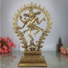 Brass Handcrafted Nataraja Idol – Lord Shiva Cosmic Dance Statue, Adalvallan, Koothan, Sabesan, Tandav Murti for Home, Temple, Office Decor, Puja, Spiritual Gifts,Brown, 20.5 Inch, 1 Piece