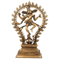 Brass Handcrafted Nataraja Idol – Lord Shiva Cosmic Dance Statue, Adalvallan, Koothan, Sabesan, Tandav Murti for Home, Temple, Office Decor, Puja, Spiritual Gifts,Brown, 20.5 Inch, 1 Piece