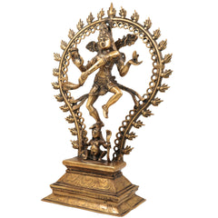 Brass Handcrafted Nataraja Idol – Lord Shiva Cosmic Dance Statue, Adalvallan, Koothan, Sabesan, Tandav Murti for Home, Temple, Office Decor, Puja, Spiritual Gifts,Brown, 20.5 Inch, 1 Piece