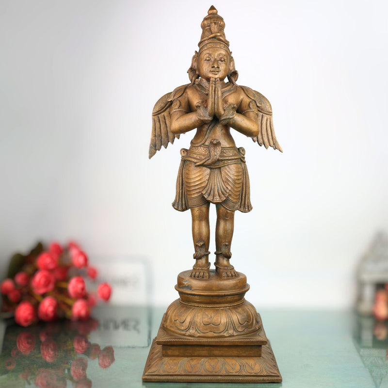 Handcrafted Panchaloha Bronze Garuda Dev Idol | Vishnu Vahana Suparna Statue | Traditional South Indian Chola Art Sculpture,Brown, 23 Inch, 1 Piece