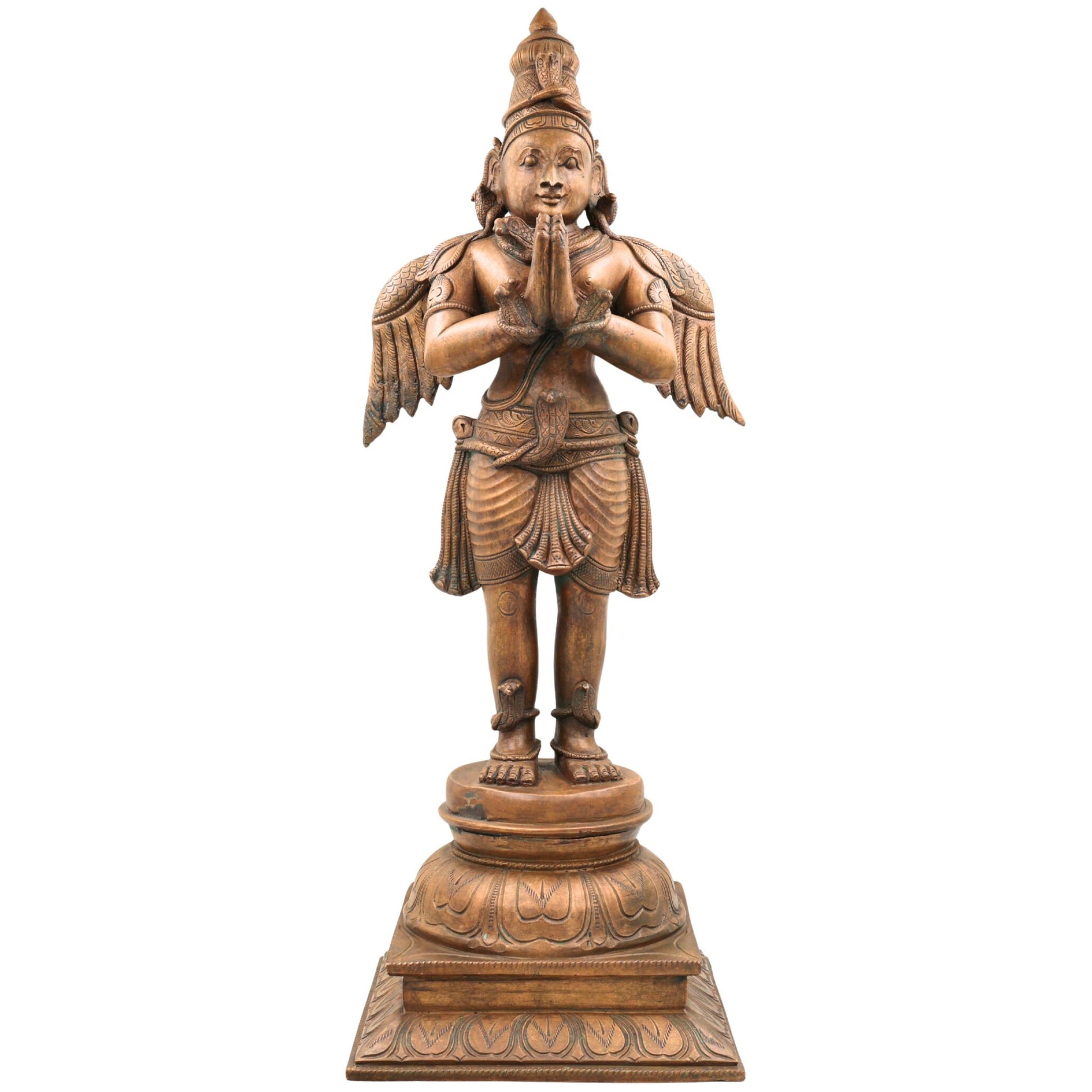 Handcrafted Panchaloha Bronze Garuda Dev Idol | Vishnu Vahana Suparna Statue | Traditional South Indian Chola Art Sculpture,Brown, 23 Inch, 1 Piece