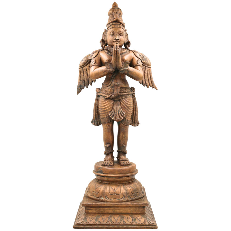 Handcrafted Panchaloha Bronze Garuda Dev Idol | Vishnu Vahana Suparna Statue | Traditional South Indian Chola Art Sculpture,Brown, 23 Inch, 1 Piece