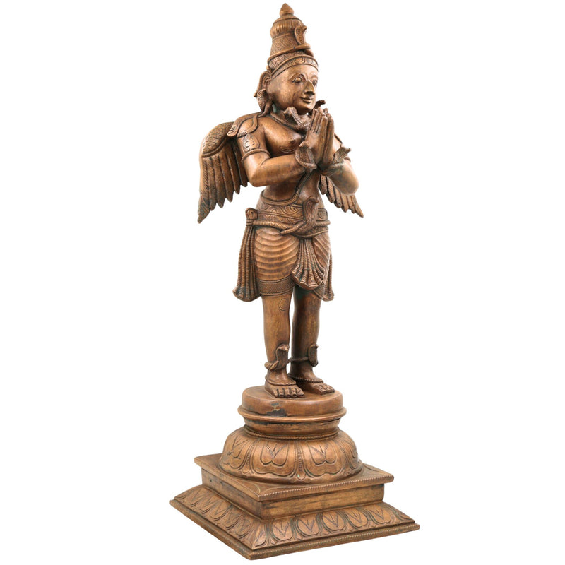 Handcrafted Panchaloha Bronze Garuda Dev Idol | Vishnu Vahana Suparna Statue | Traditional South Indian Chola Art Sculpture,Brown, 23 Inch, 1 Piece