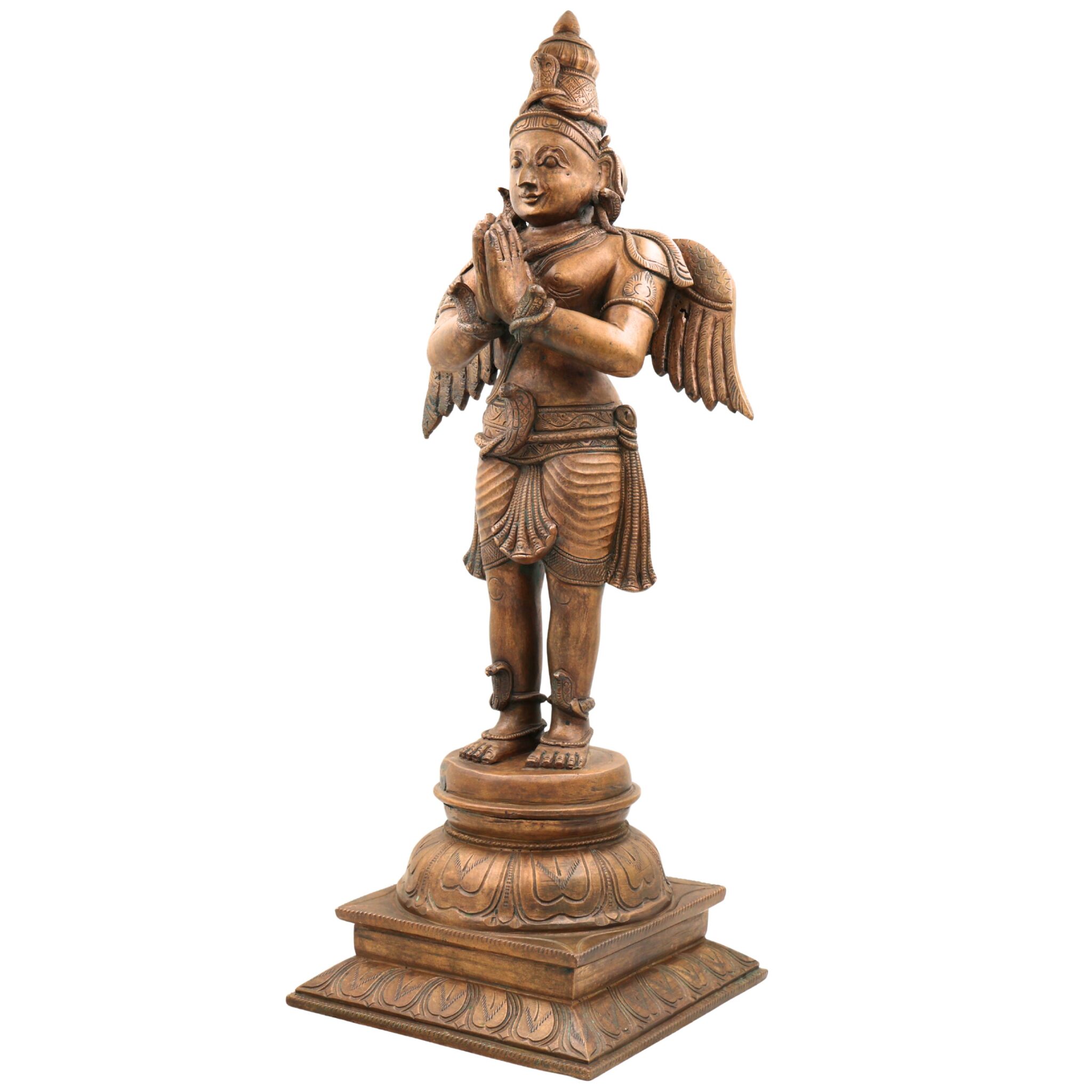 Handcrafted Panchaloha Bronze Garuda Dev Idol | Vishnu Vahana Suparna Statue | Traditional South Indian Chola Art Sculpture,Brown, 23 Inch, 1 Piece