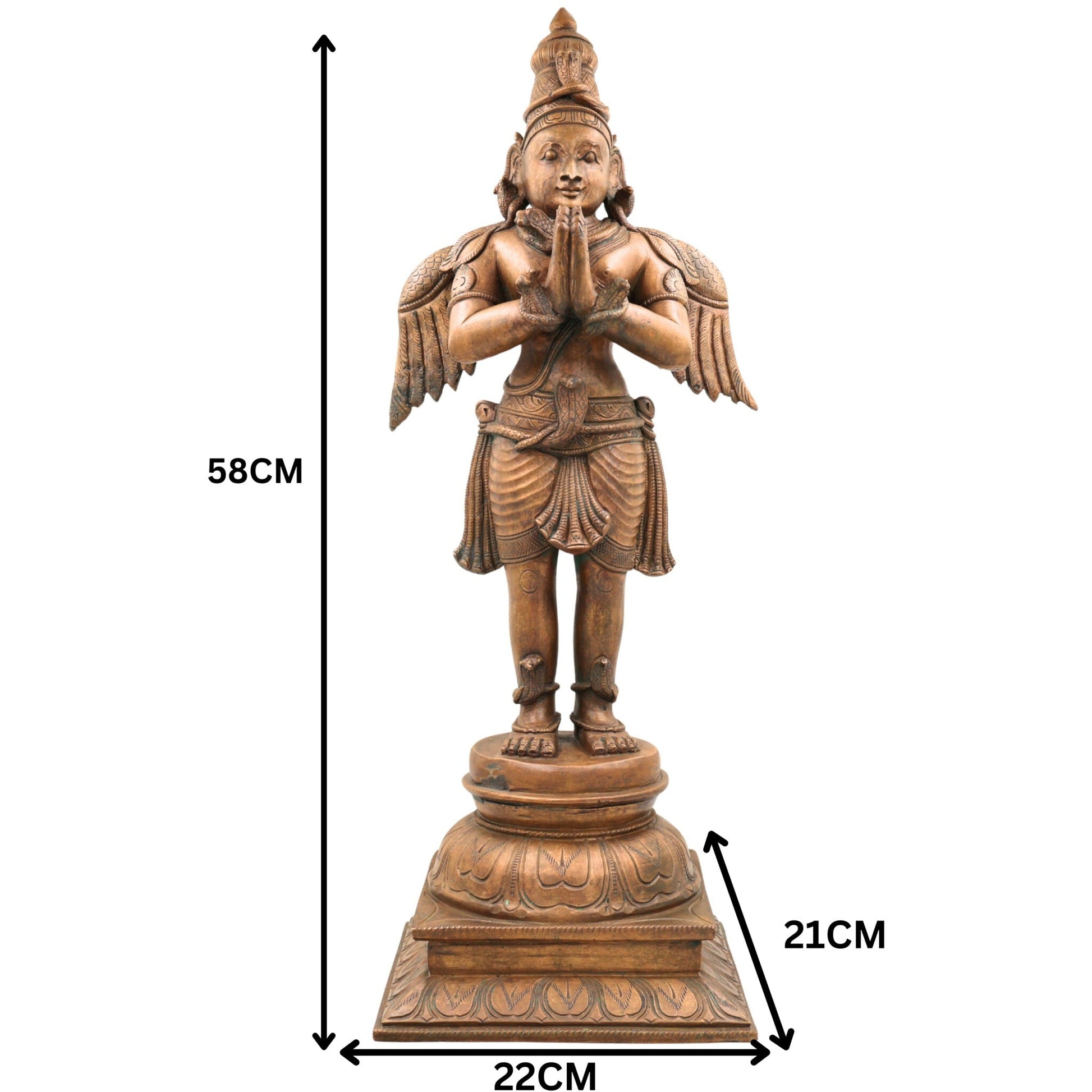 Handcrafted Panchaloha Bronze Garuda Dev Idol | Vishnu Vahana Suparna Statue | Traditional South Indian Chola Art Sculpture,Brown, 23 Inch, 1 Piece