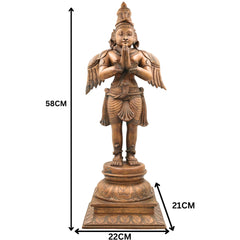 Handcrafted Panchaloha Bronze Garuda Dev Idol | Vishnu Vahana Suparna Statue | Traditional South Indian Chola Art Sculpture,Brown, 23 Inch, 1 Piece