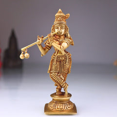 Brass Lord Krishna Idol – Gopal Kanhaiya Murti for Pooja, Balgopal Statue for Home Temple Decor, Gold, 6.5 Inch, 1 Piece