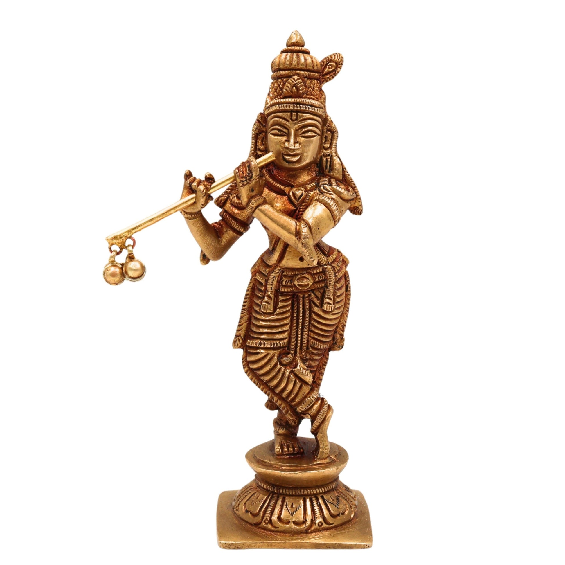 Brass Lord Krishna Idol – Gopal Kanhaiya Murti for Pooja, Balgopal Statue for Home Temple Decor, Gold, 6.5 Inch, 1 Piece