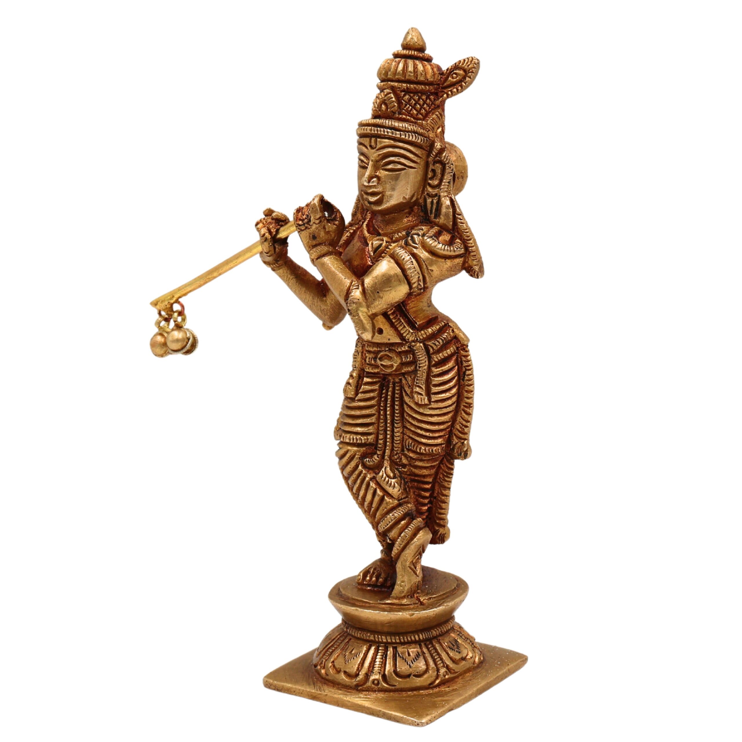 Brass Lord Krishna Idol – Gopal Kanhaiya Murti for Pooja, Balgopal Statue for Home Temple Decor, Gold, 6.5 Inch, 1 Piece