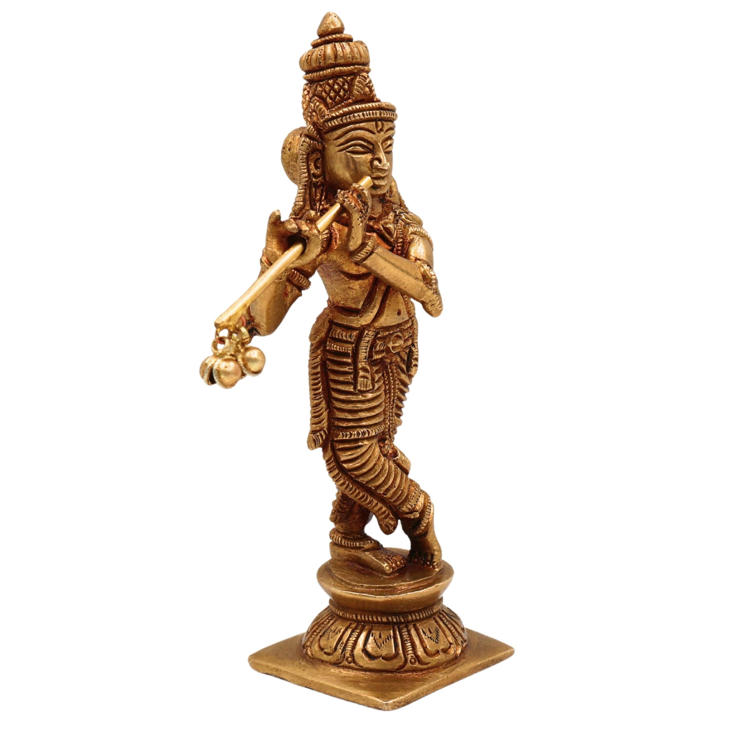 Brass Lord Krishna Idol – Gopal Kanhaiya Murti for Pooja, Balgopal Statue for Home Temple Decor, Gold, 6.5 Inch, 1 Piece