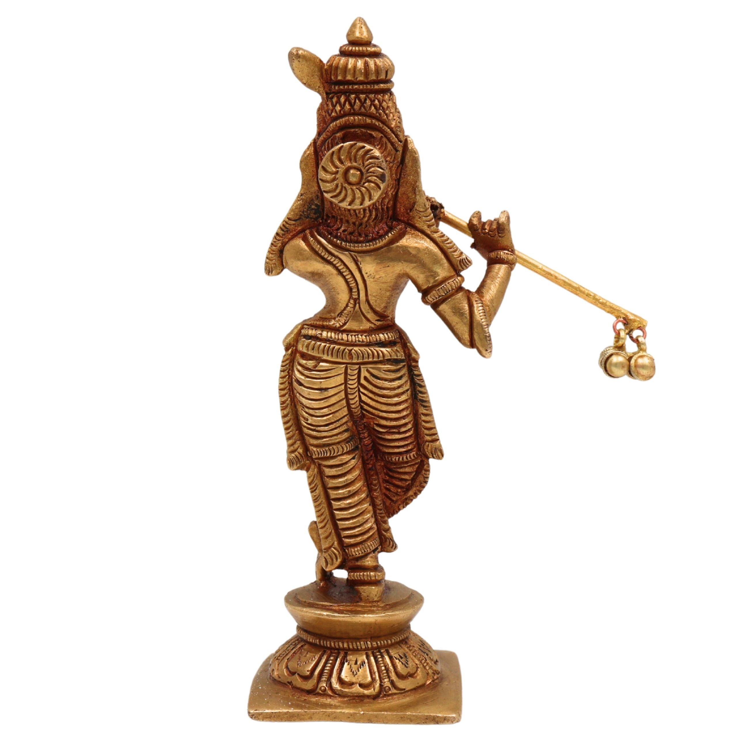 Brass Lord Krishna Idol – Gopal Kanhaiya Murti for Pooja, Balgopal Statue for Home Temple Decor, Gold, 6.5 Inch, 1 Piece