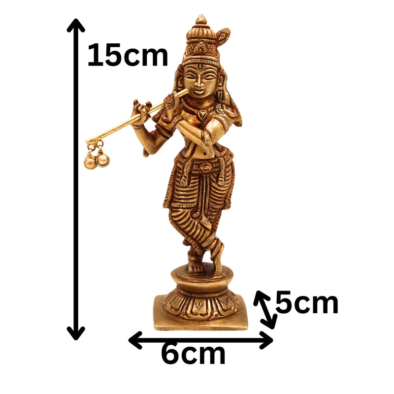 Brass Lord Krishna Idol – Gopal Kanhaiya Murti for Pooja, Balgopal Statue for Home Temple Decor, Gold, 6.5 Inch, 1 Piece