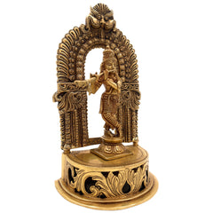 Handcrafted Brass Krishna Idol – Gopal, Govinda, Bal Gopal Murti with Prabhavali for Home, Temple, Pooja & Office Decor,Gold, 11 Inch, 1 Piece