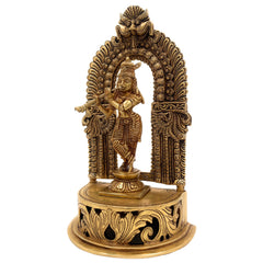 Handcrafted Brass Krishna Idol – Gopal, Govinda, Bal Gopal Murti with Prabhavali for Home, Temple, Pooja & Office Decor,Gold, 11 Inch, 1 Piece