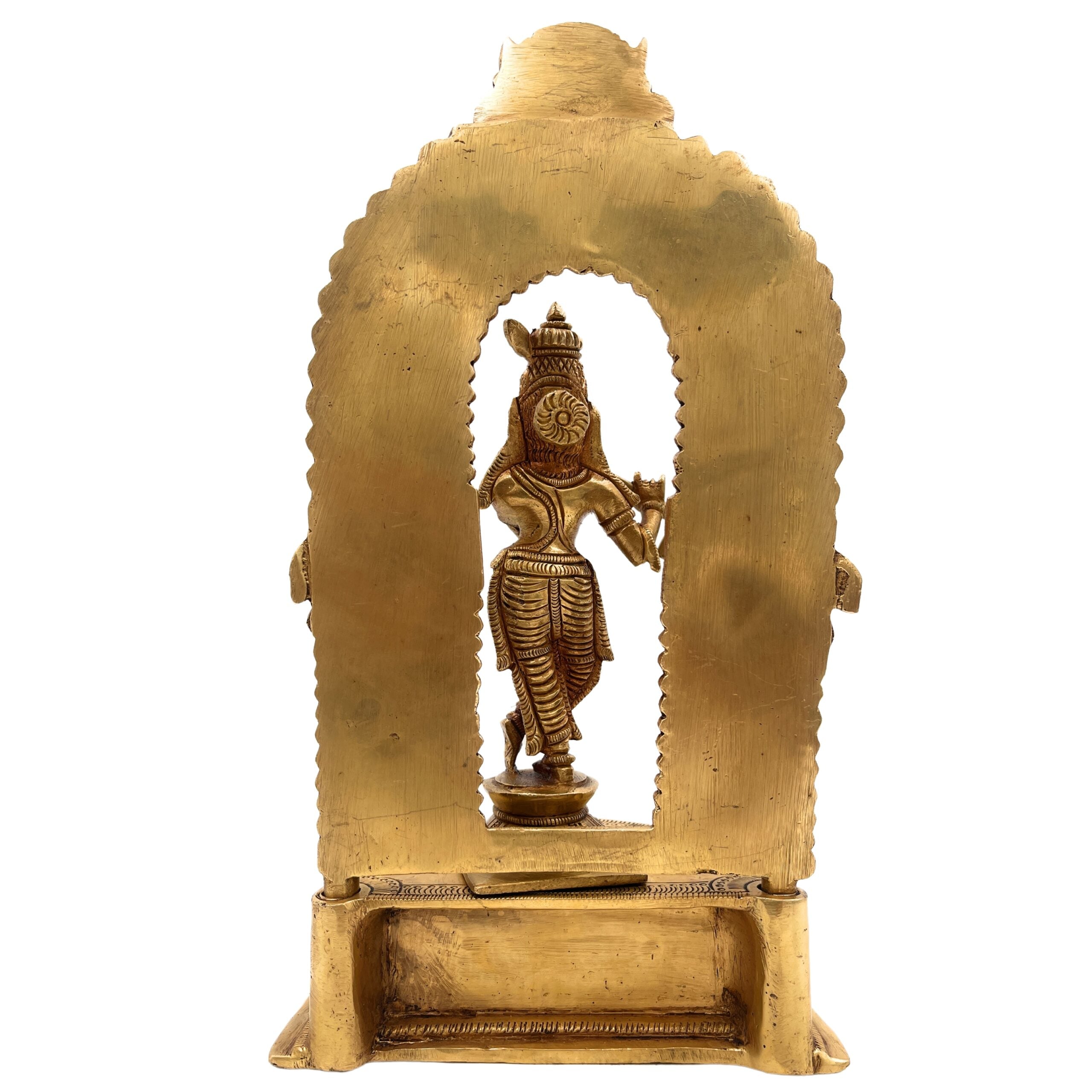 Handcrafted Brass Krishna Idol – Gopal, Govinda, Bal Gopal Murti with Prabhavali for Home, Temple, Pooja & Office Decor,Gold, 11 Inch, 1 Piece