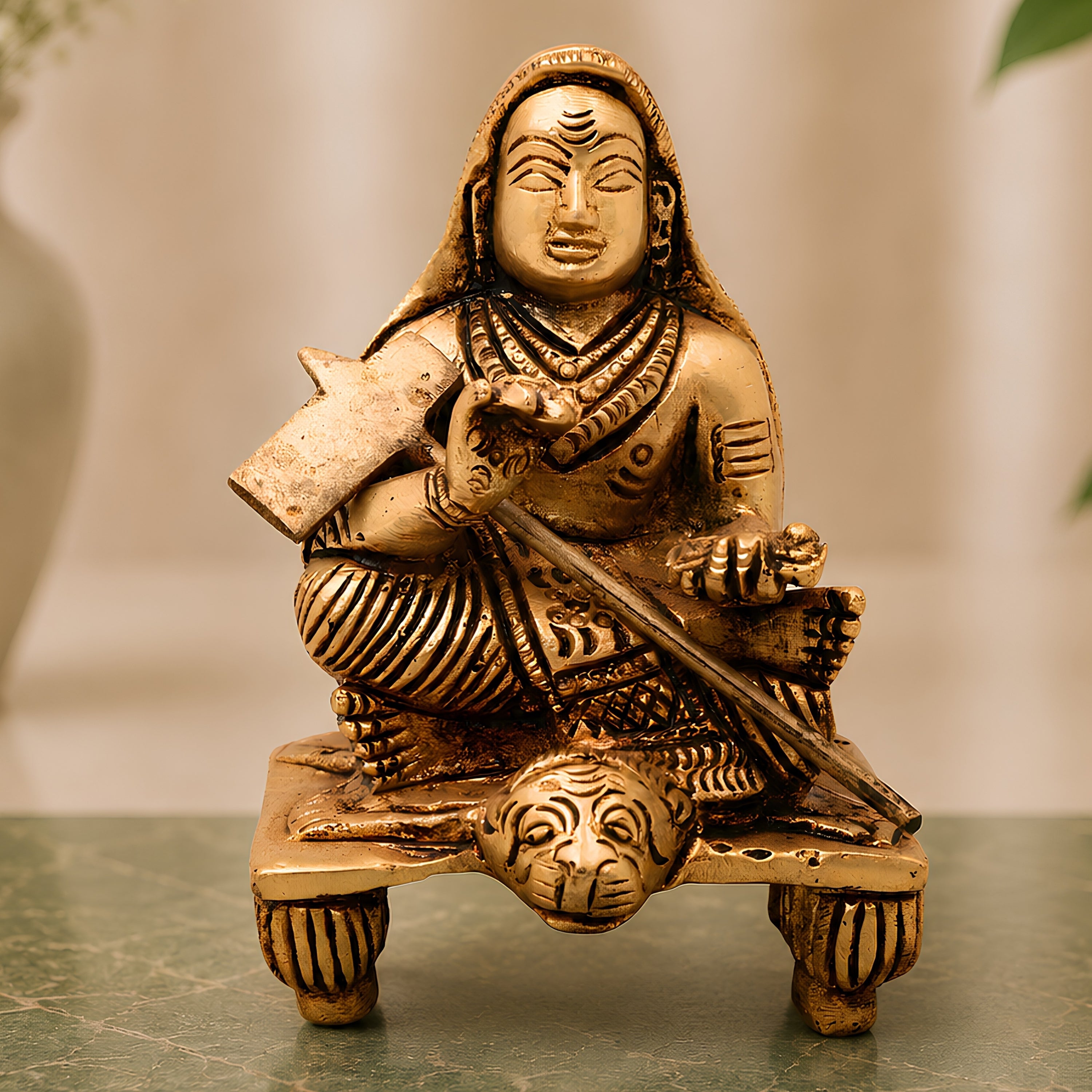 Brass Adi Shankaracharya Idol, Pital Adi Shankara Bhagavatpada Murti, Jagadguru Shankara Acharya Statue for Puja, Home Decor & Gifts,Gold, 4 Inch, 1 Piece