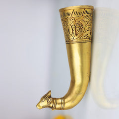 Brass Gomukhi Shringi Kamandalu for Shivling Abhishek, Gaumukh Cow Face Jaladhara Patra | Pital Abhisheka Kamandal Water Pot for Puja, Gold, 8 Inch
