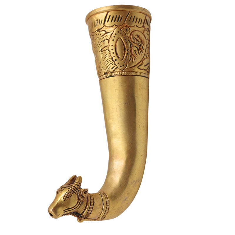Brass Gomukhi Shringi Kamandalu for Shivling Abhishek, Gaumukh Cow Face Jaladhara Patra | Pital Abhisheka Kamandal Water Pot for Puja, Gold, 8 Inch