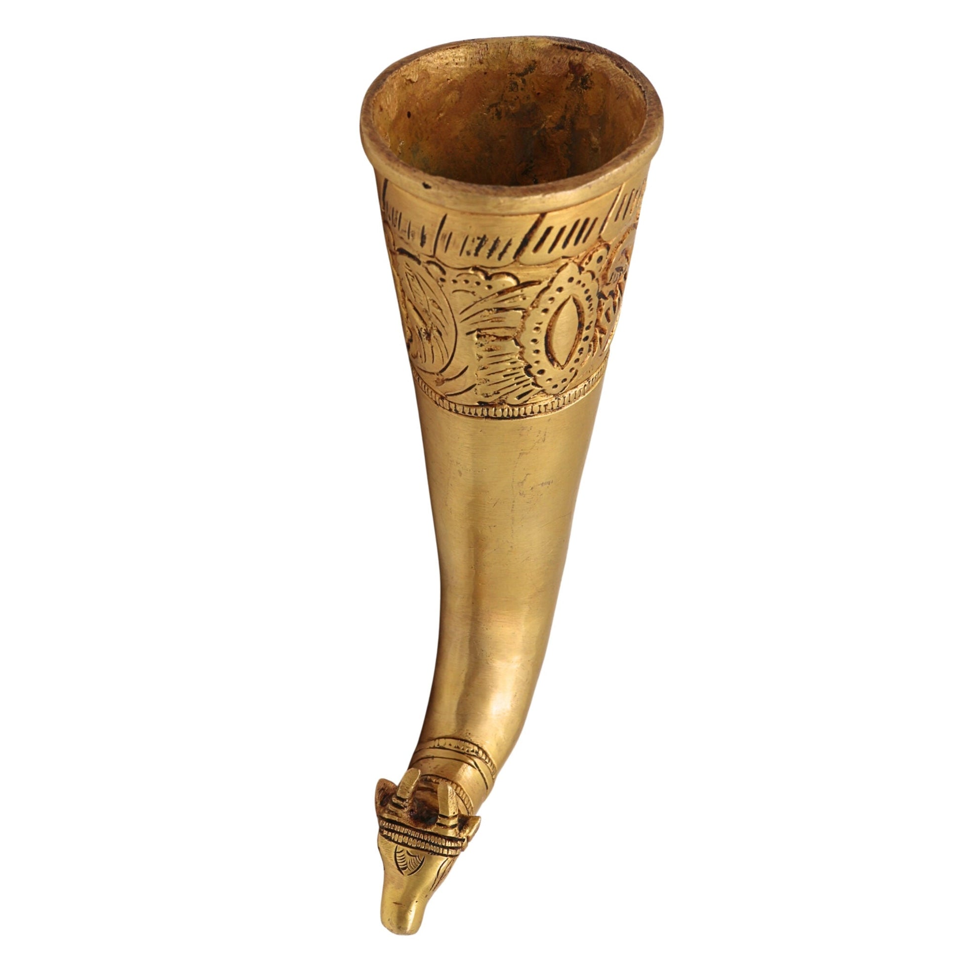 Brass Gomukhi Shringi Kamandalu for Shivling Abhishek, Gaumukh Cow Face Jaladhara Patra | Pital Abhisheka Kamandal Water Pot for Puja, Gold, 8 Inch