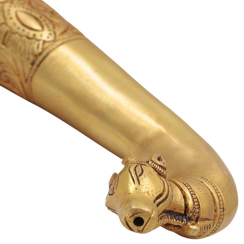 Brass Gomukhi Shringi Kamandalu for Shivling Abhishek, Gaumukh Cow Face Jaladhara Patra | Pital Abhisheka Kamandal Water Pot for Puja, Gold, 8 Inch