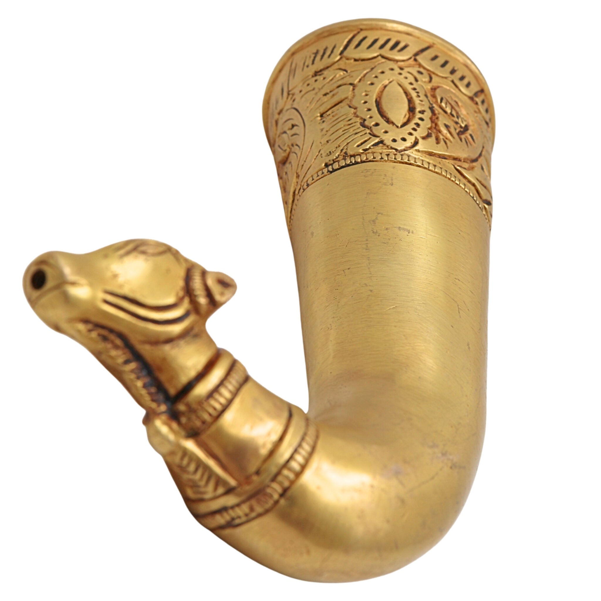 Brass Gomukhi Shringi Kamandalu for Shivling Abhishek, Gaumukh Cow Face Jaladhara Patra | Pital Abhisheka Kamandal Water Pot for Puja, Gold, 8 Inch