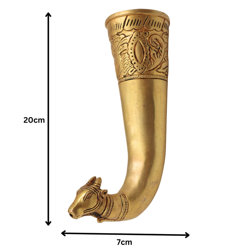 Brass Gomukhi Shringi Kamandalu for Shivling Abhishek, Gaumukh Cow Face Jaladhara Patra | Pital Abhisheka Kamandal Water Pot for Puja, Gold, 8 Inch