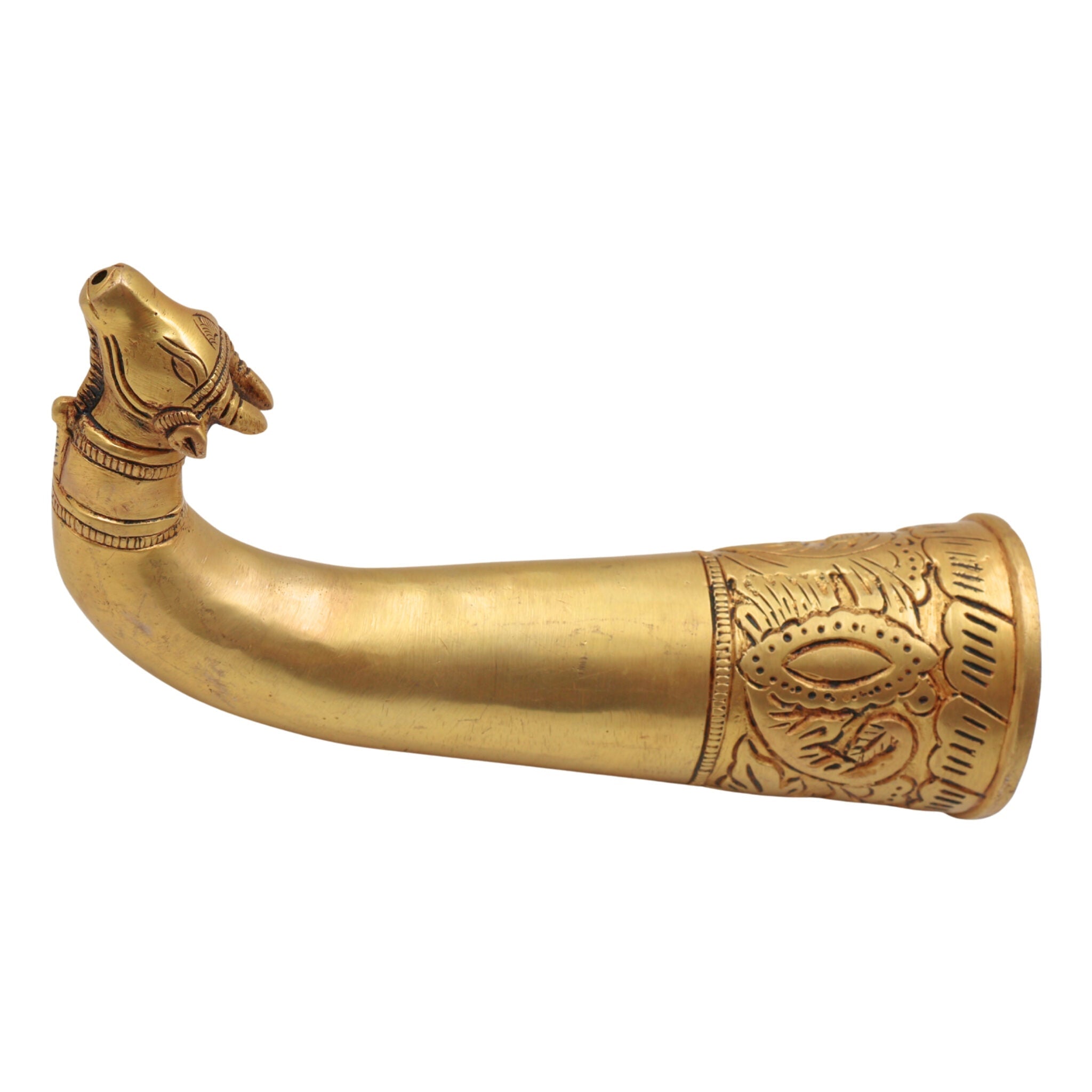 Brass Gomukhi Shringi Kamandalu for Shivling Abhishek, Gaumukh Cow Face Jaladhara Patra | Pital Abhisheka Kamandal Water Pot for Puja, Gold, 8 Inch