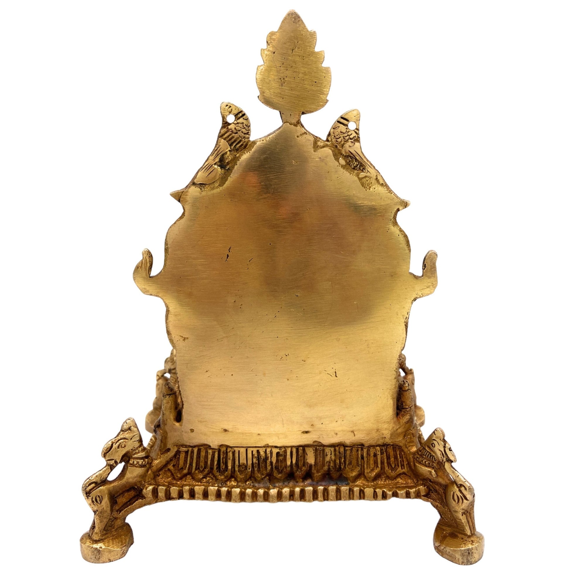 Brass Pooja Chowki with Prabhavali, Handcrafted Singhasan Peetha for God Idol, Mandir Bajot, Temple Stand, Gold, 8 Inch, 1 Piece